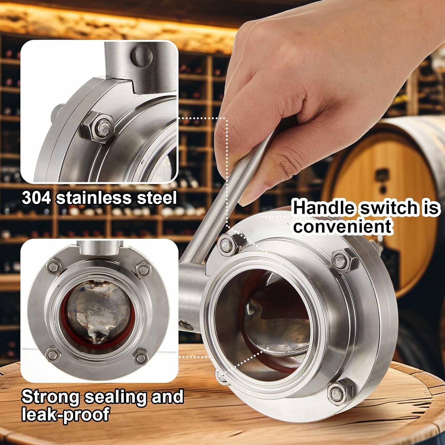 2 Pack Sanitary Butterfly Valve with Pull Handle 304 Stainless Steel Three-clamp Clover(2'' Tube Od)