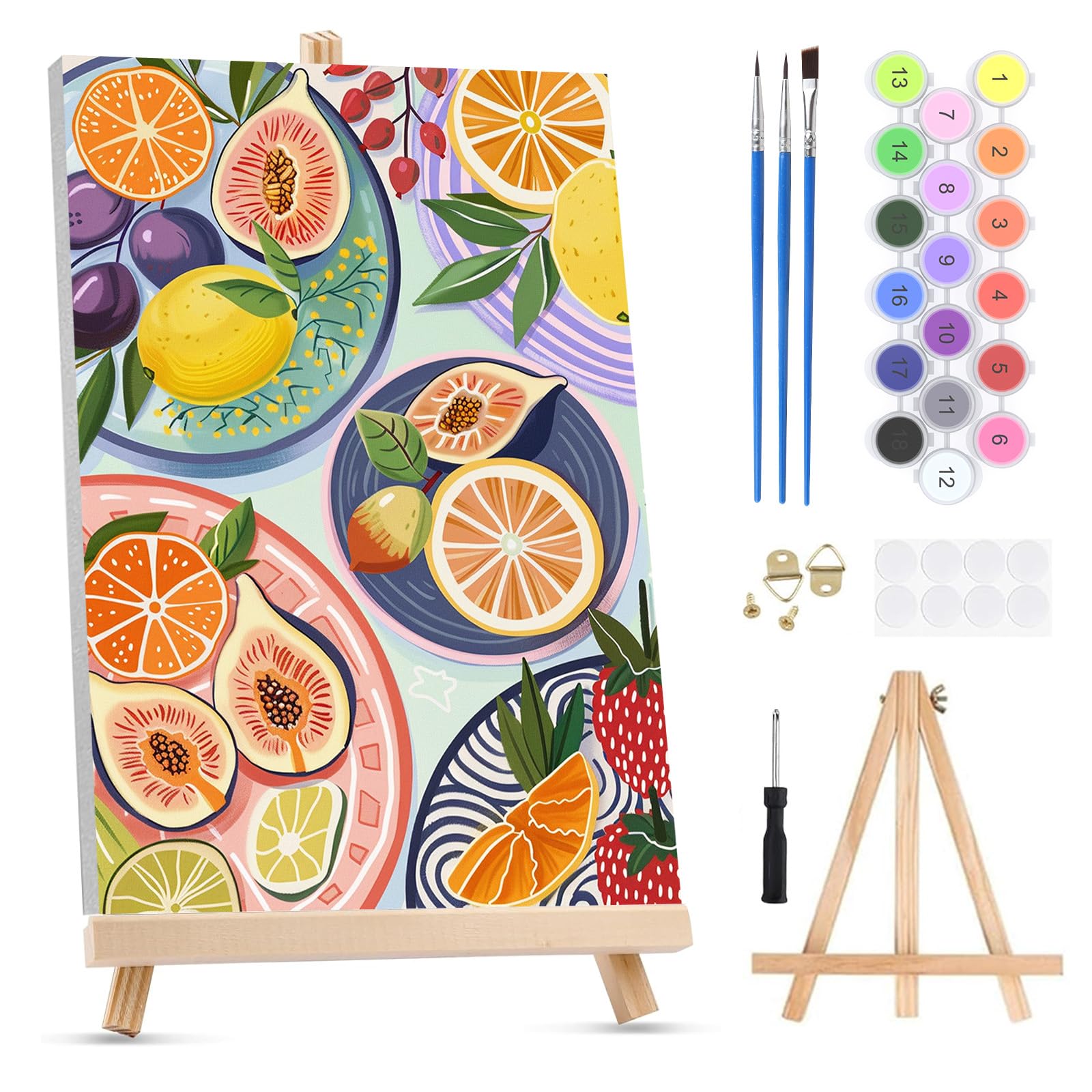 QENSPE Paint by Numbers for Adults on Framed Canvas - with Wooden Easel, Breakfast Painting by Number Kit for Beginners, DIY Fruit Acrylic Oil Painting for Home Wall Decor 8x12 Inch