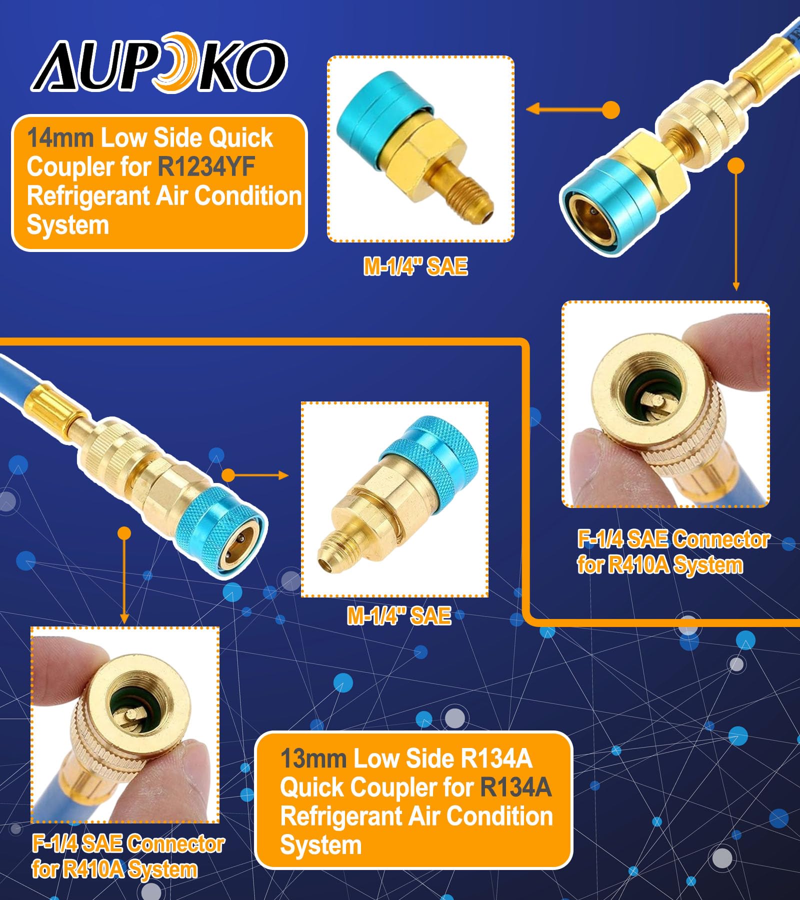 Aupoko Kit iniettore olio AC, iniettore olio R134A con attacco rapido lato basso R1234YF, iniettore di olio per tintura HVAC con connettore SAE da 1/4", per sistema refrigerante R134A R22 R12 R1234YF