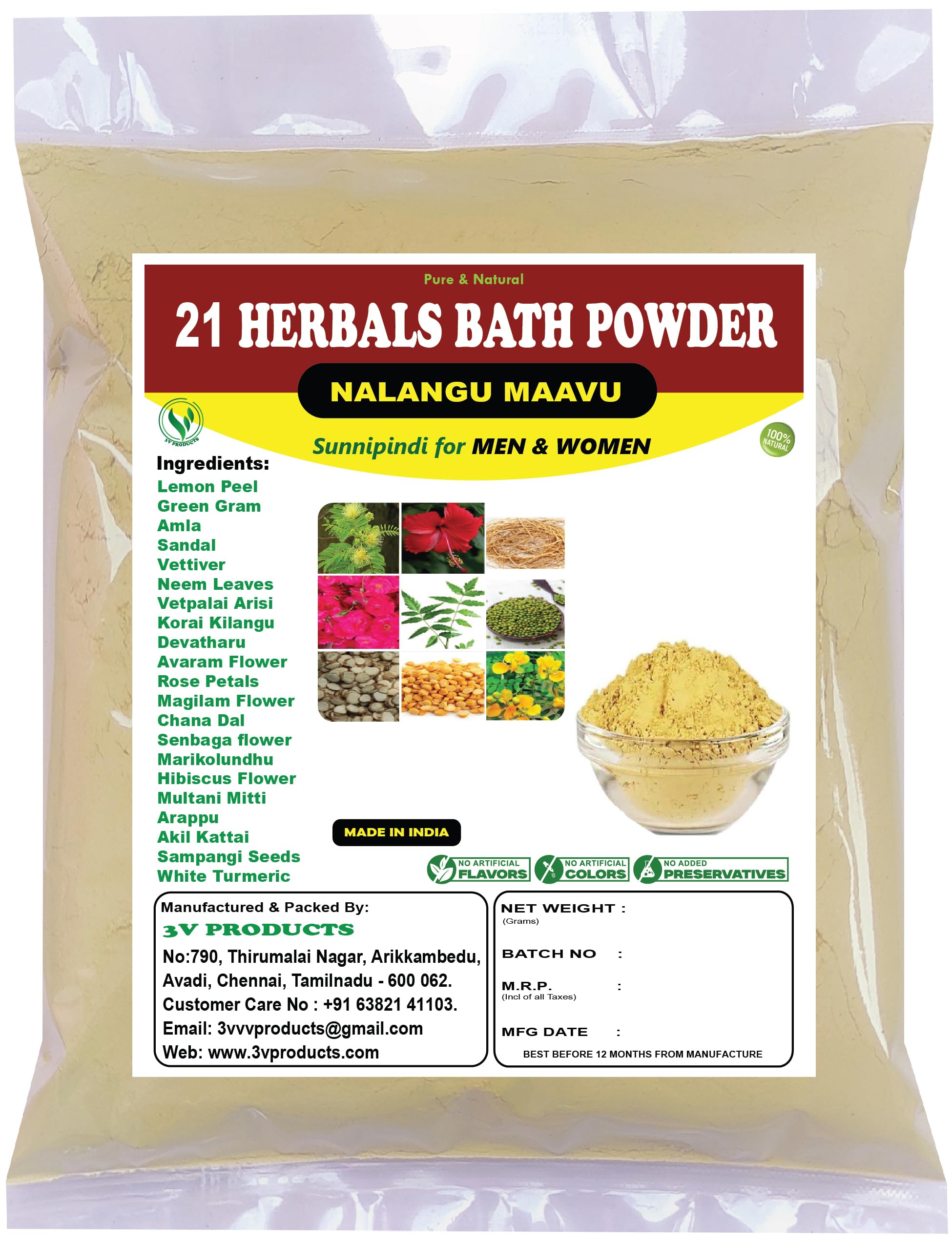 3V PRODUCTS Herbal Bath Powder Men & Women 150gm | Sunnipindi Powder | 21 Herbals mixing Bath Powder for (Unisex) Nalangu Maavu 100% Natural for Body | Face Pack | Mask (Pack of 1)-picture-5