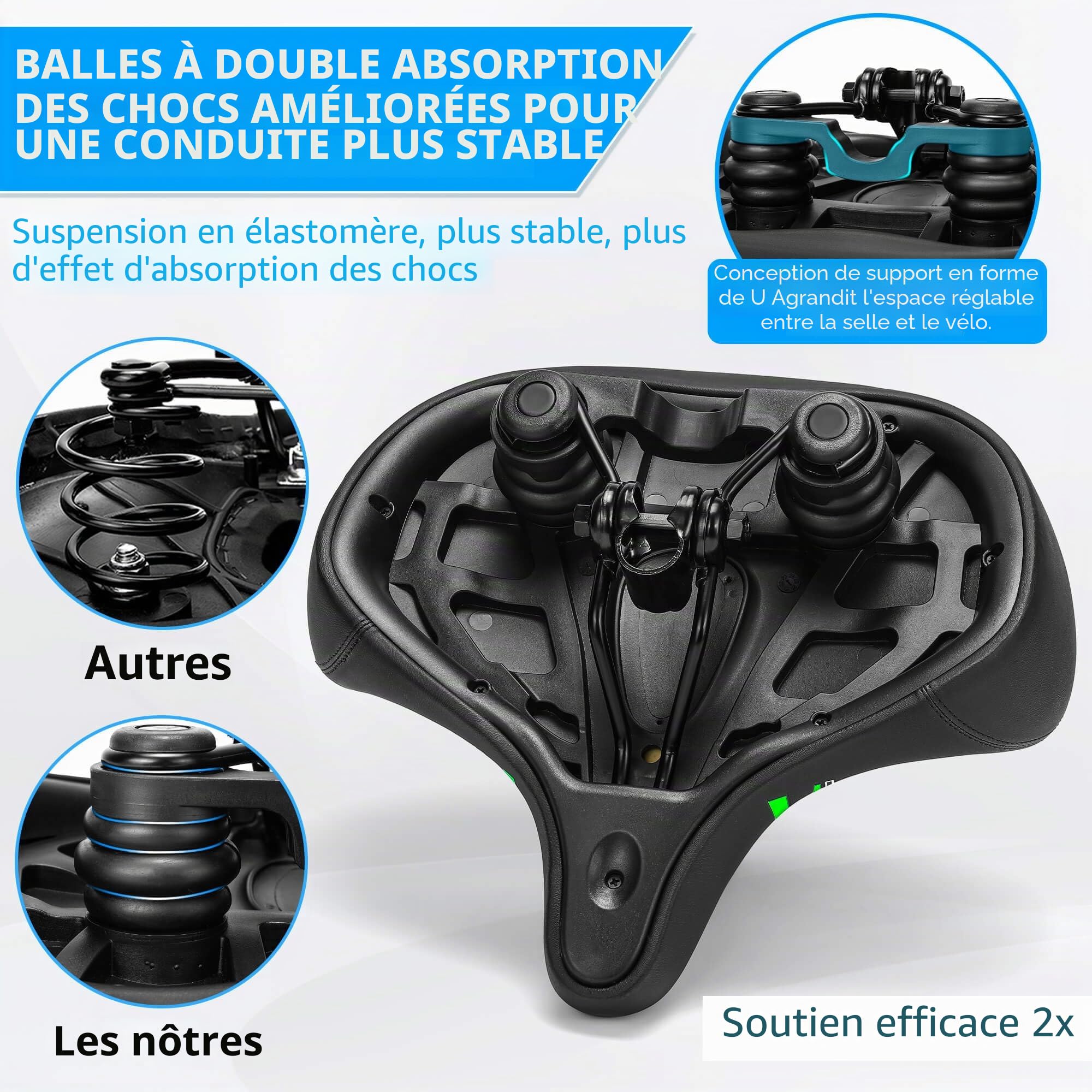CDYWD Selle de Velo Ultra Confortable, Extra Large, Rembourrage Doux, avec Suspension, Homme Femme Selle Bike Life, Homme et Femme Selle de Vélo Ergonomique Anti Douleur