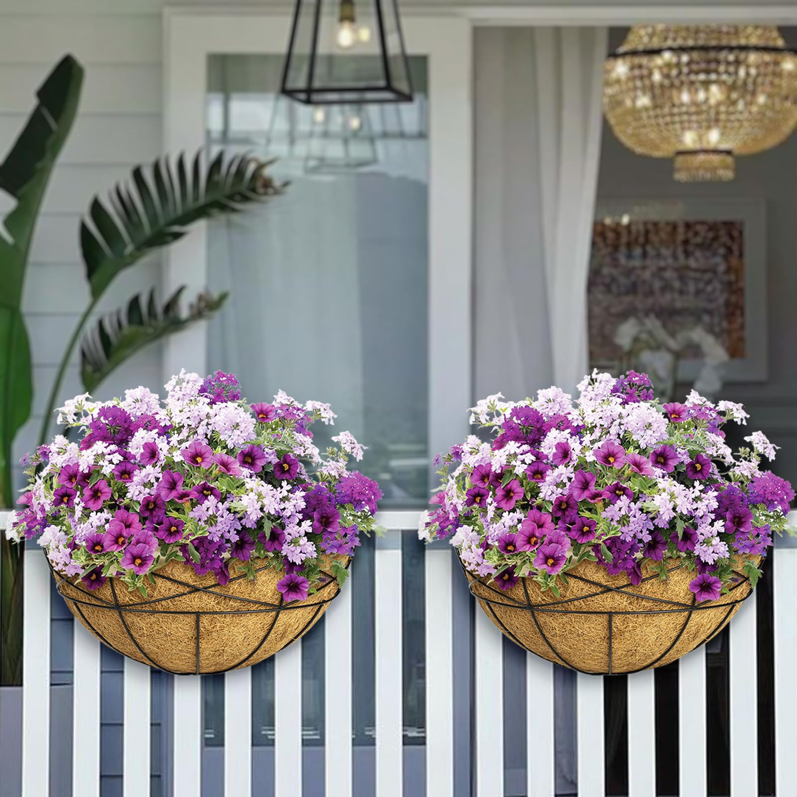 4 Stück 40,6 cm Fensterkästen Pflanzgefäße Geländer Pflanzkasten mit Kokosfaser-Auskleidungen Deck Geländer Pflanzkästen Balkon Hängender Blumenkasten Wandmontage Halbrund für Outdoor-Pflanzen Garten