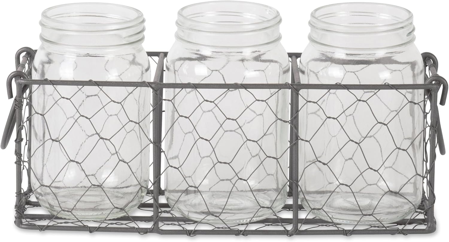 DII Chicken Wire Collection Farmhouse Vintage, Caddy with Vases, Vintage Gray