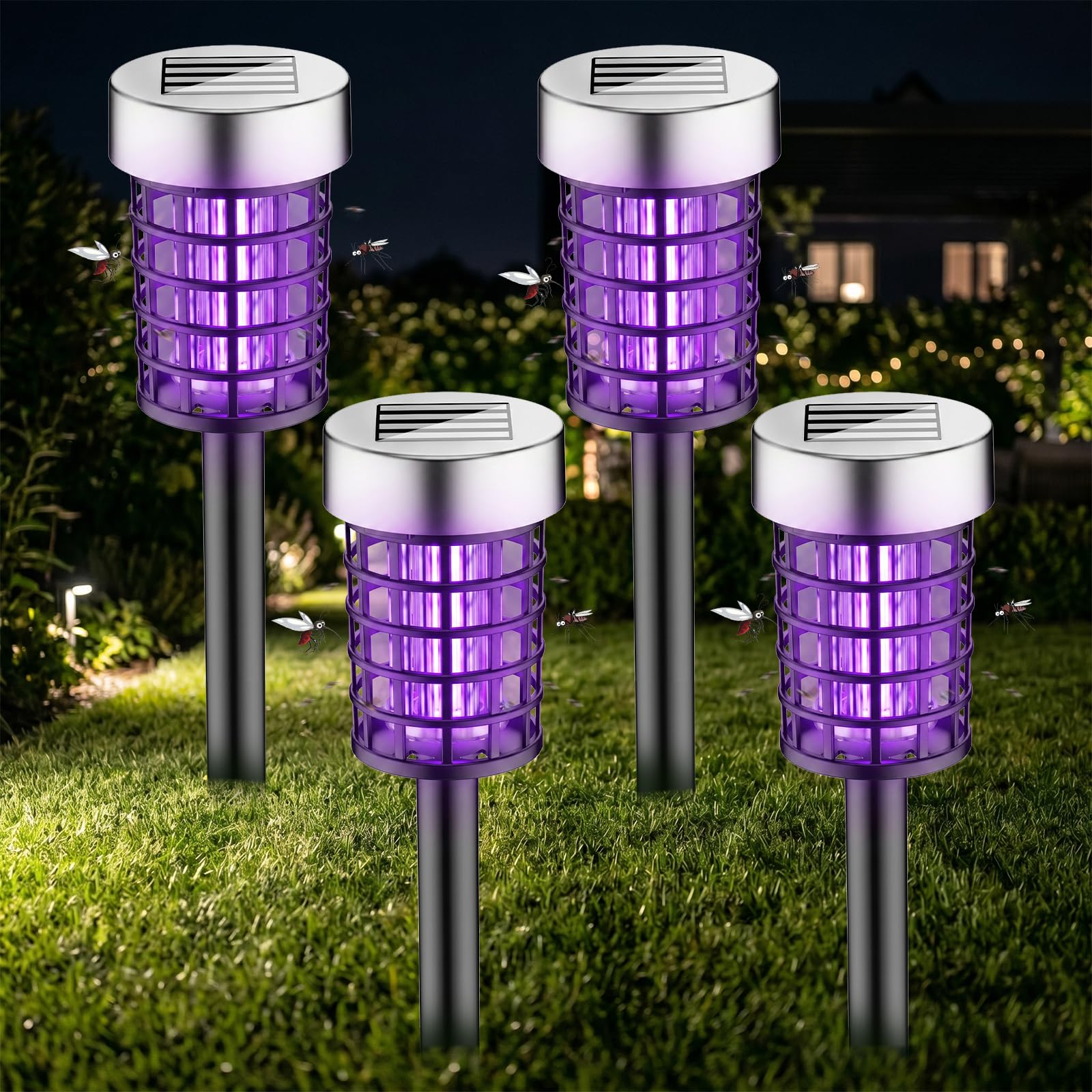 Photo 1 of 4 Pack Solar Bug Zapper Outdoor Waterproof Mosquito Repellent Outdoor Patio Mosquito Trap & Killer for Gnats, Moths, Flies, Small Flying Insect, Solar Powered Fly Zapper for Garden, Backyard, Camping