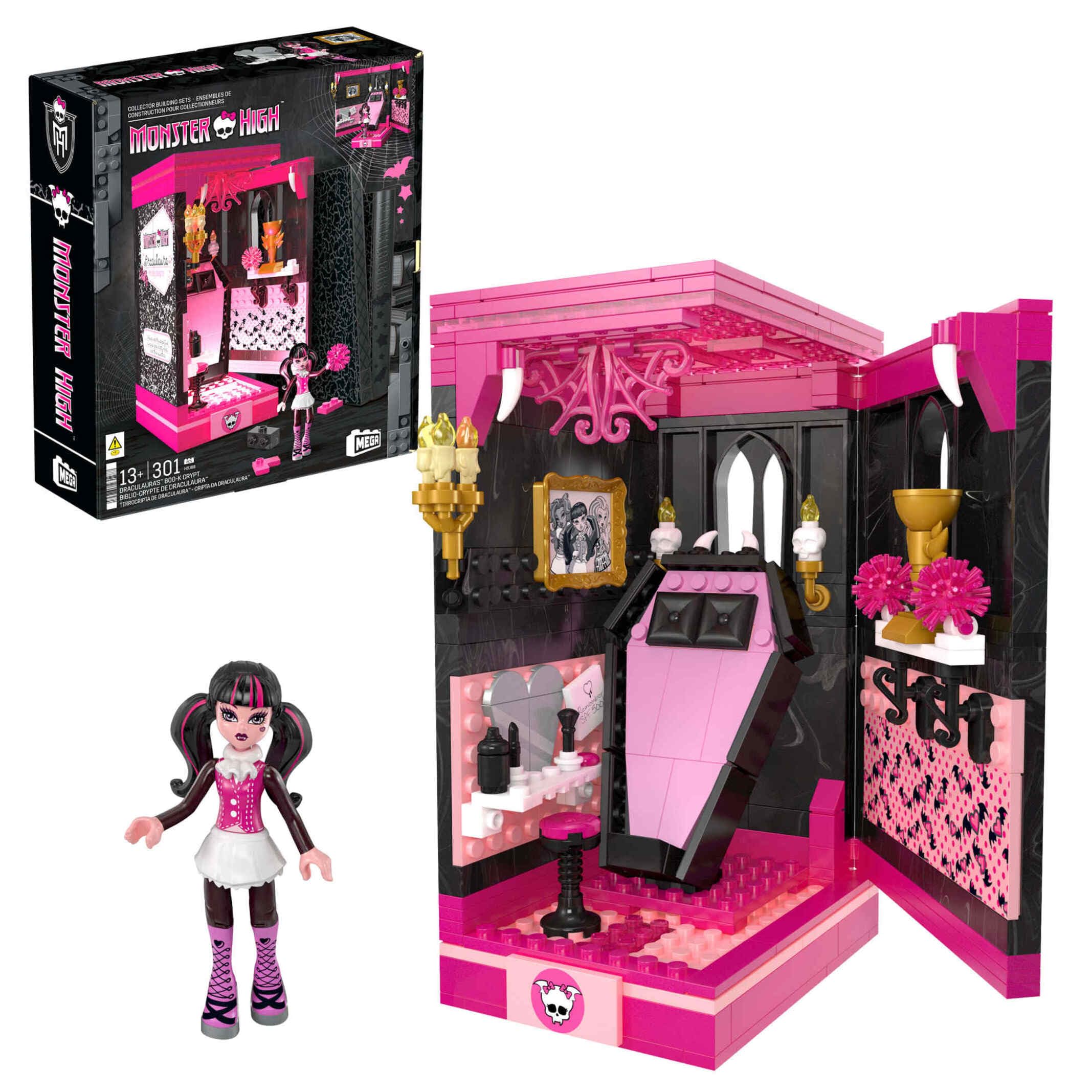 MEGA Monster High Action Figure Building Set Draculaura's Boo-k Crypt with 301 Pieces, Book Nook for Collectors, HXJ88