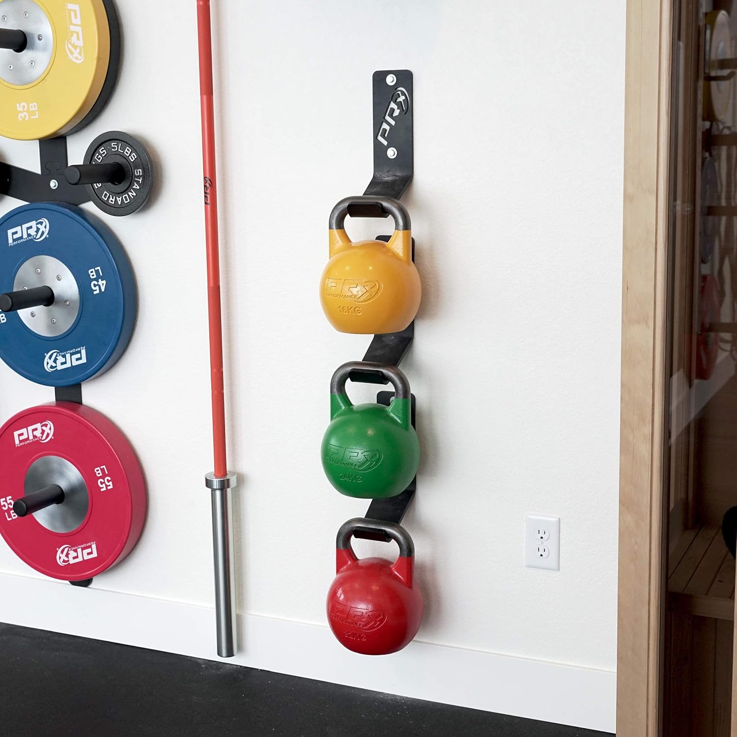 PRx Performance Double Barbell and Kettlebell Storage Bundle, Wall Mounted Home Gym Equipment