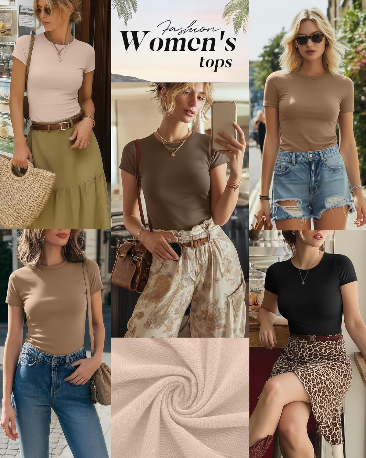 Ficerd 4 Pack Women's Basic Short Sleeve Shirts Slim Fitted Crew Neck Tees Casual Cotton Blend Summer Tops - Image 2