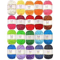 20 Acrylic Yarn Skeins - 438 Yards Multicolored Yarn in Total – Great Crochet and Knitting Starter Kit for Colorful Craft – Assorted Colors