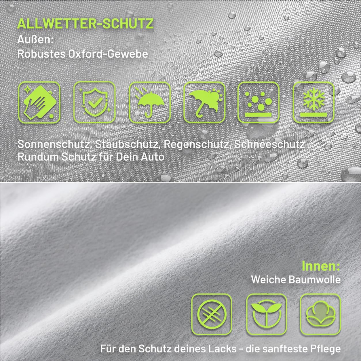 Favoto Autoabdeckung Vollgarage Abdeckplane Auto Garage Staubdicht Wasserdicht Autohülle Autoplane Winter & Sommer für 450-495 cm Sänfte Limousine Silber 2.95kg
