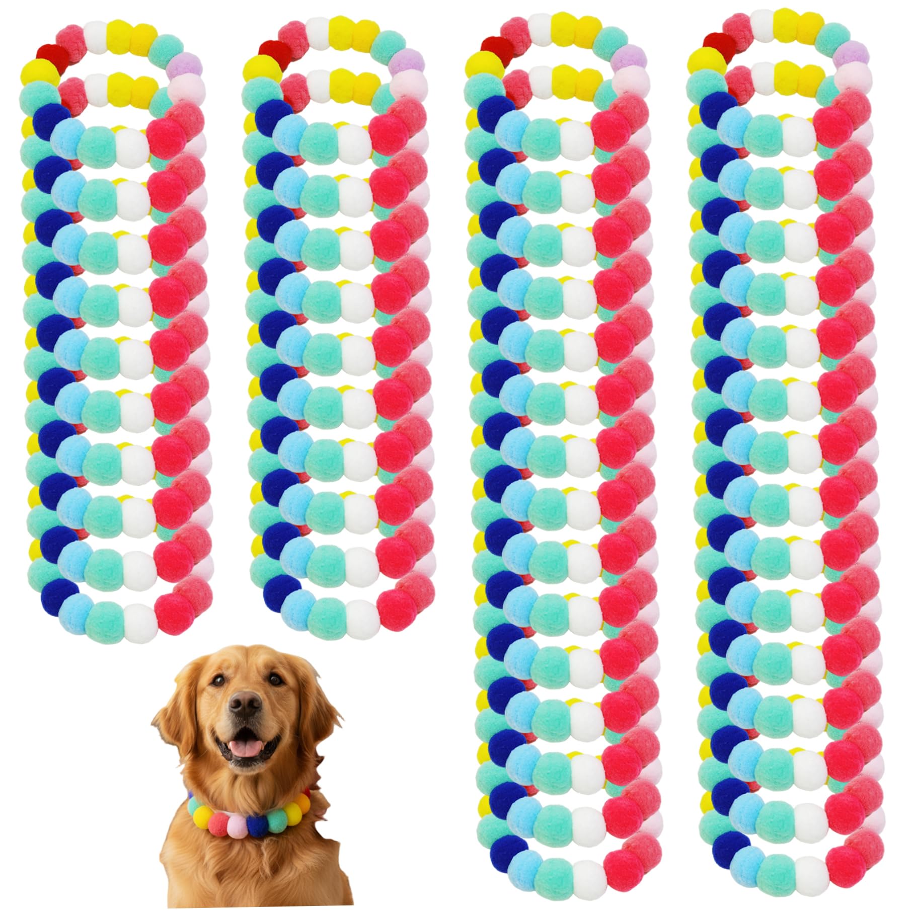 50 Collares de Perro con Cuentas, Collar de Gato elástico Ajustable con pompón Suave para Perros pequeños Cachorros, Collar de Moda para Mascotas para Fotos y Uso Diario Gato elástico