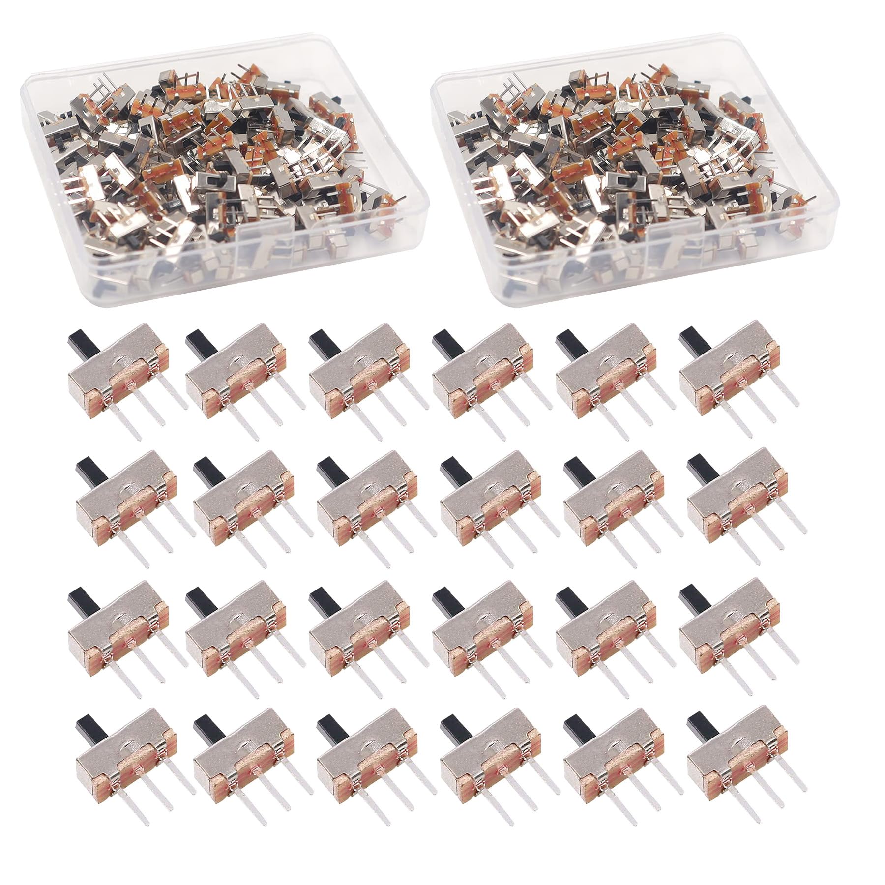 HUAZIZ 400 Stücke Mini Schiebeschalter Vertikale Folie Schalter 3 Pin 2 Position 1P2T SPDT mit PCB Panel für Arduino 0,5A, 50V DC, 4 mm, Schwarz