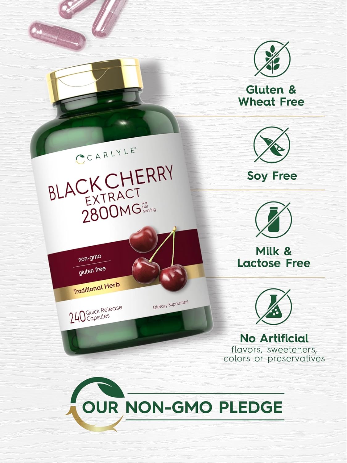 Carlyle Black Cherry Extract Concentrate | 240 Capsules | Non-GMO and Gluten Free Formula | Prunus Serotina Supplement - Image 4