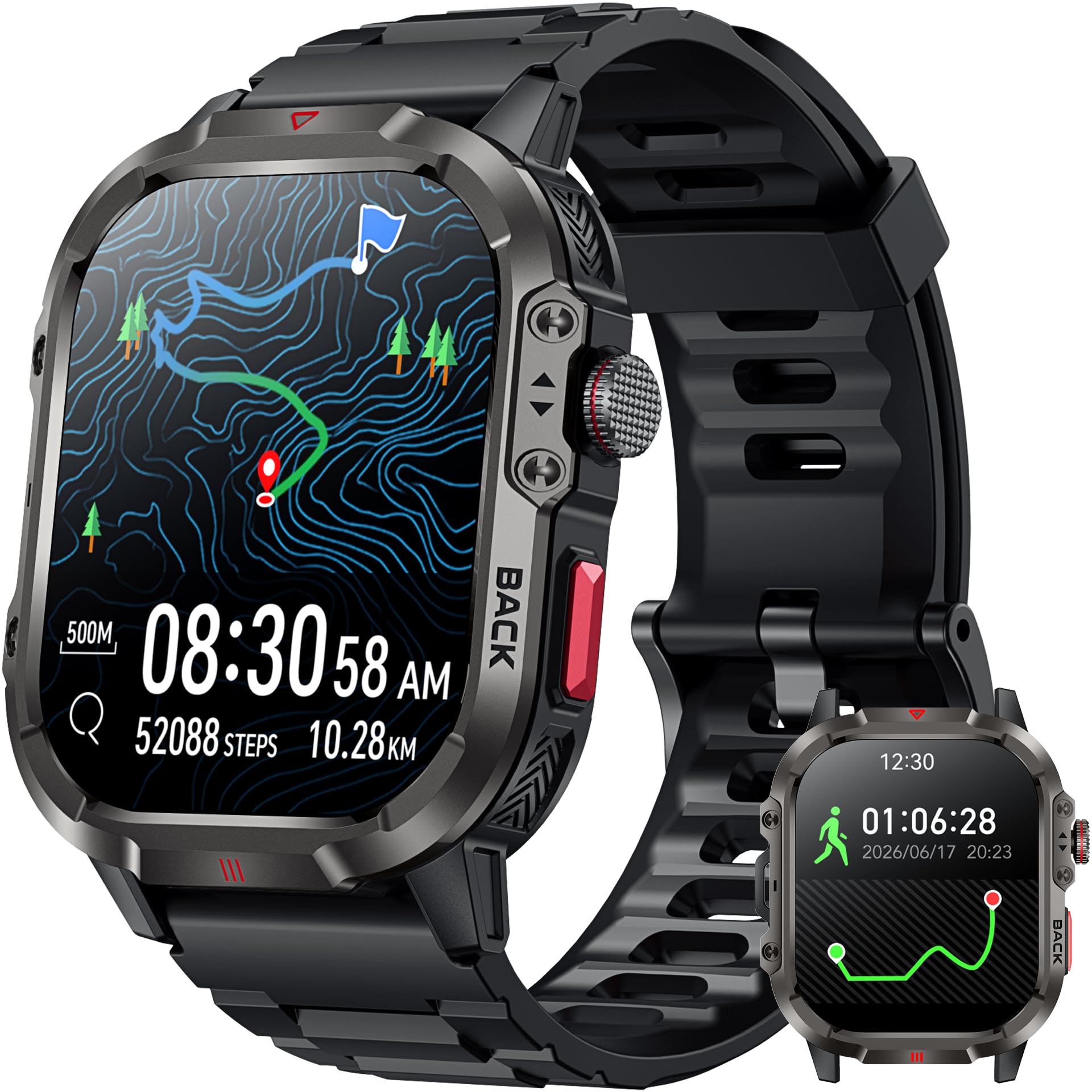 Orologio Smartwatch Uomo con GPS Tracker: 1.95" HD Smart Watch con Chiamate Bluetooth Torcia LED Cardiofrequenzimetro SpO2 Sonno Impermeabile 100+ Fitness Sport Contapassi Watches per IOS e Android