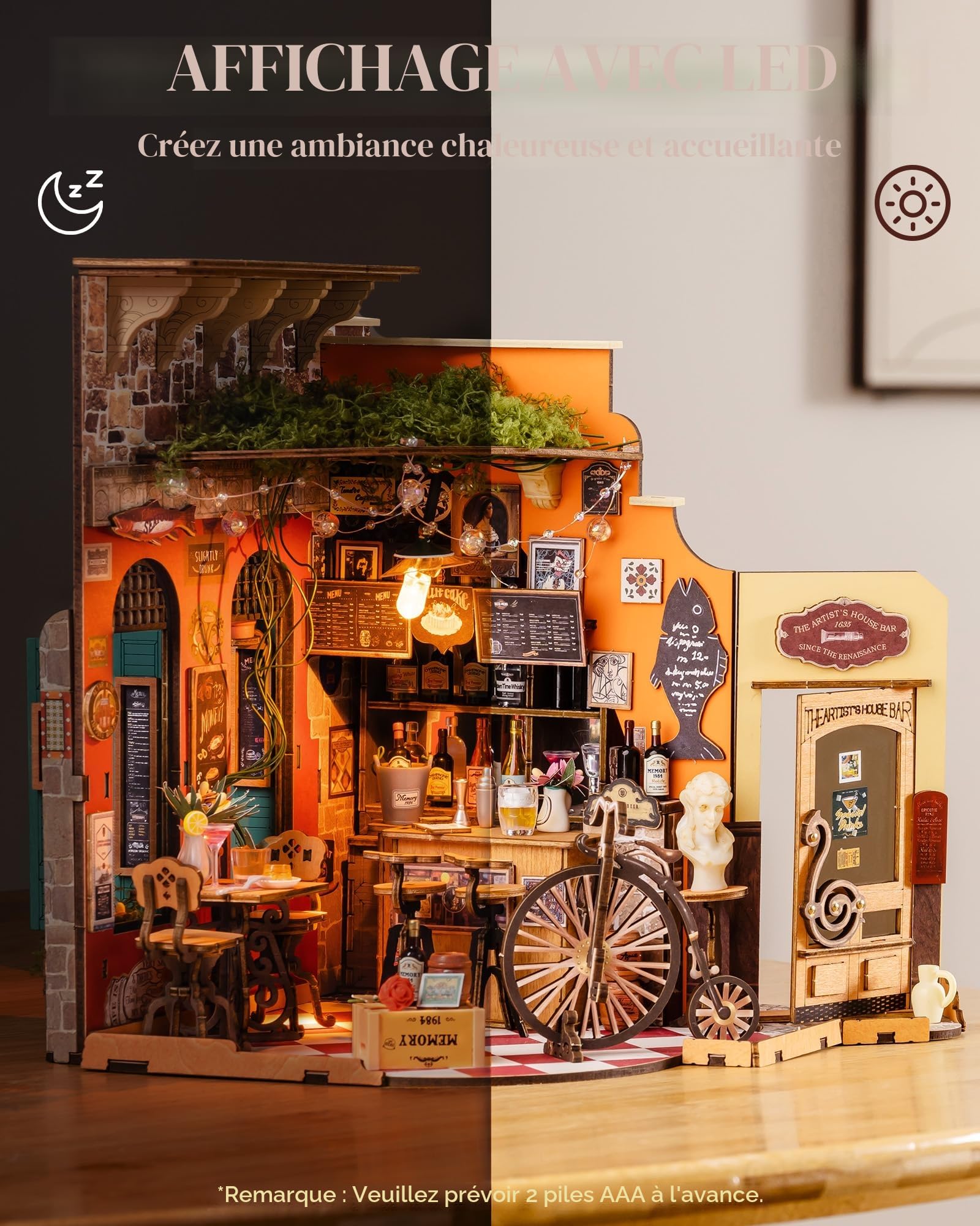 Rolife Kit DIY Maison Miniature Cheers Bar Kits de Modélisme pour Adultes à Construire Maison de Poupée Miniature Décoration d'Intérieur Cadeau d'anniversaire