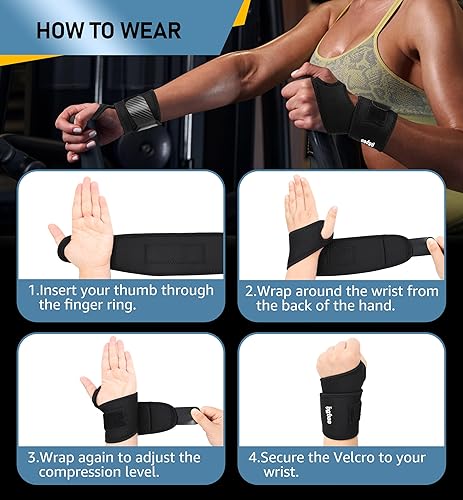 Miniatura 6 de Paquete de 2 muñequeras de levantamiento de pesas, muñequeras de neopreno grueso y duradero para levantamiento de pesas, entrenamientos de gimnasio,