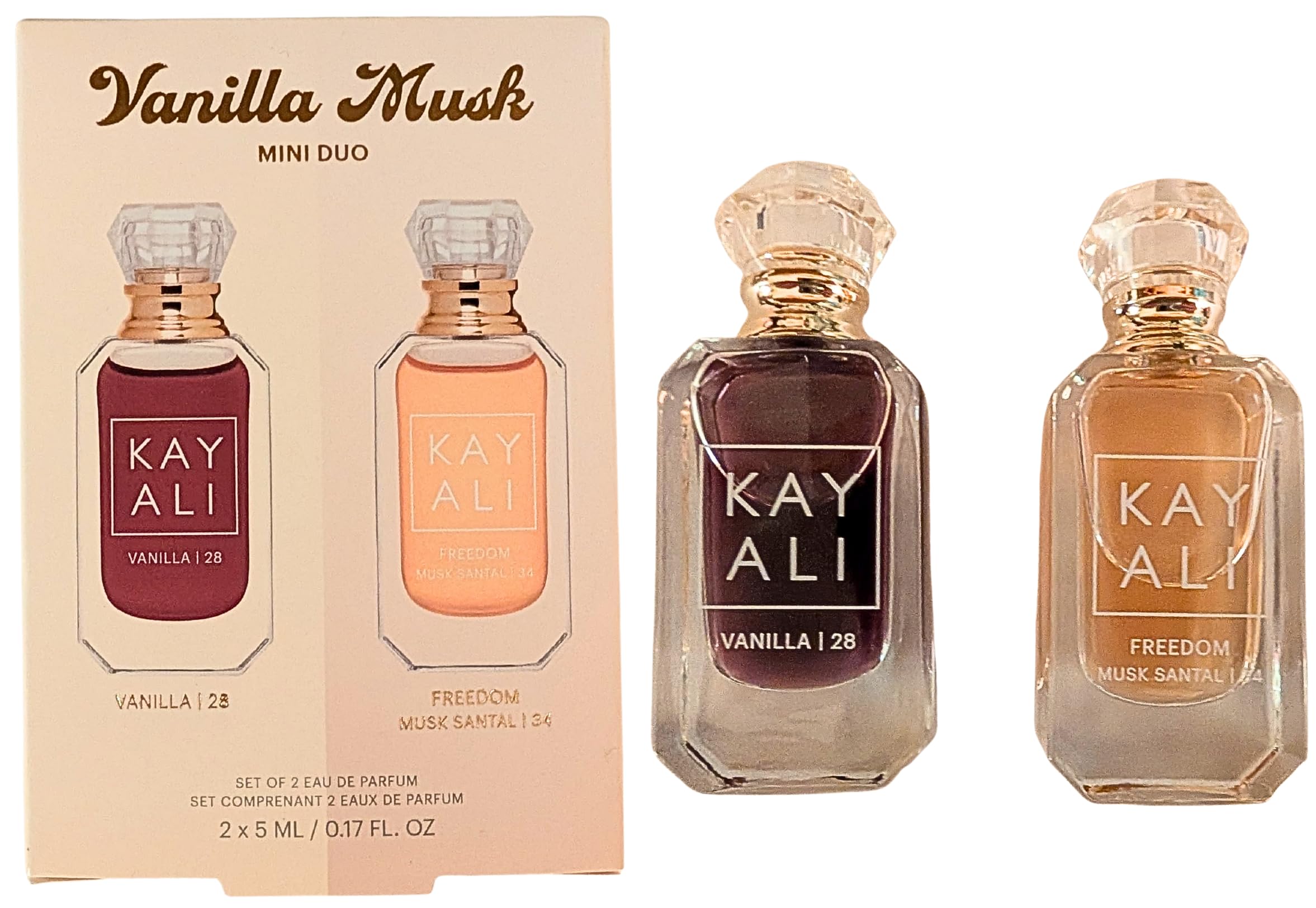 KAYALI Vanilla Musk Mini Duo Set, Vanilla 28 y Freedom Musk Santal 34 Eau de Parfum, 2 x 5 ml