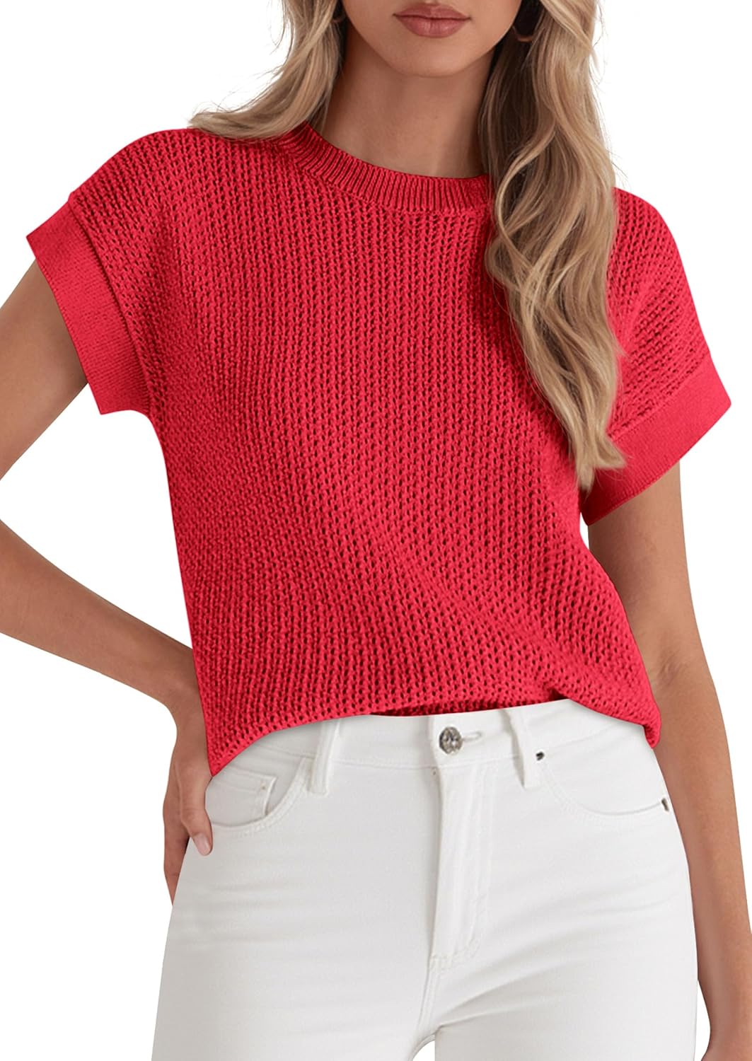 PRETTYGARDEN Women's 2026 Spring Fashion Sweater Vest Business Casual Crochet Tops Cap Sleeve Knit Shirt Beach Summer Outfits