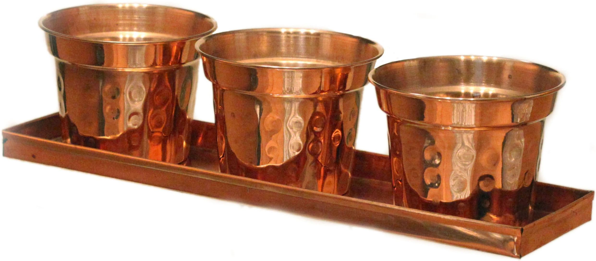 Dago's Copper Designs GP-201-4S 4-Piece Hammered Growers Pots with Tray, 16-Inch by 5-Inch by 5-1/2 Inch, Polished Copper