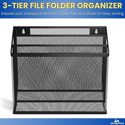 Miniatura 2 de 1InTheOffice Organizador de carpetas de archivos de 3 niveles, clasificador de escritorio, organizador de malla negra