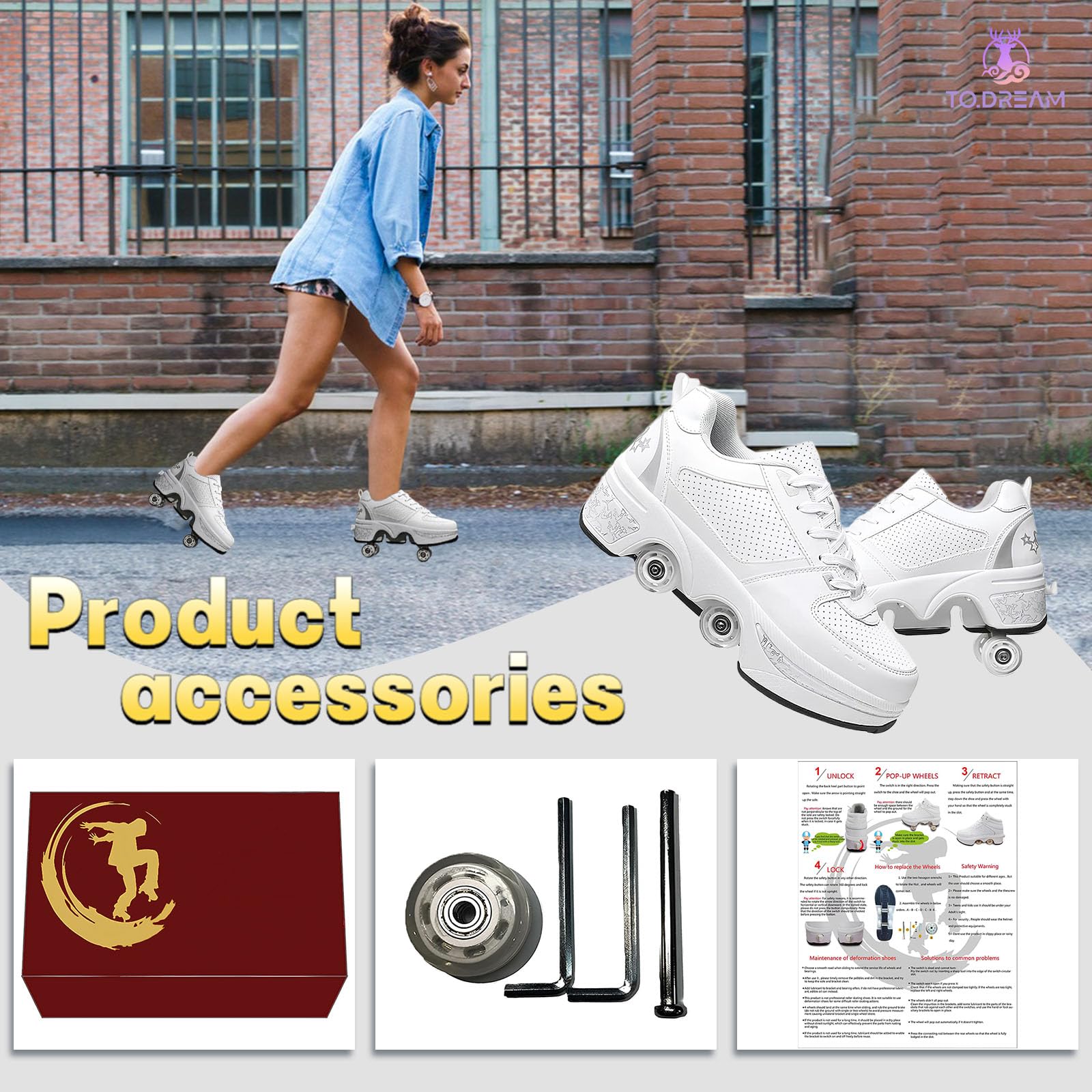 Outdoor Rollschuhe, Verstellbare Rollerskates für Damen, Quad-Skates-Deformationstrainer für Erwachsene, Turnschuhe mit Unsichtbarem Rad für Anfänger