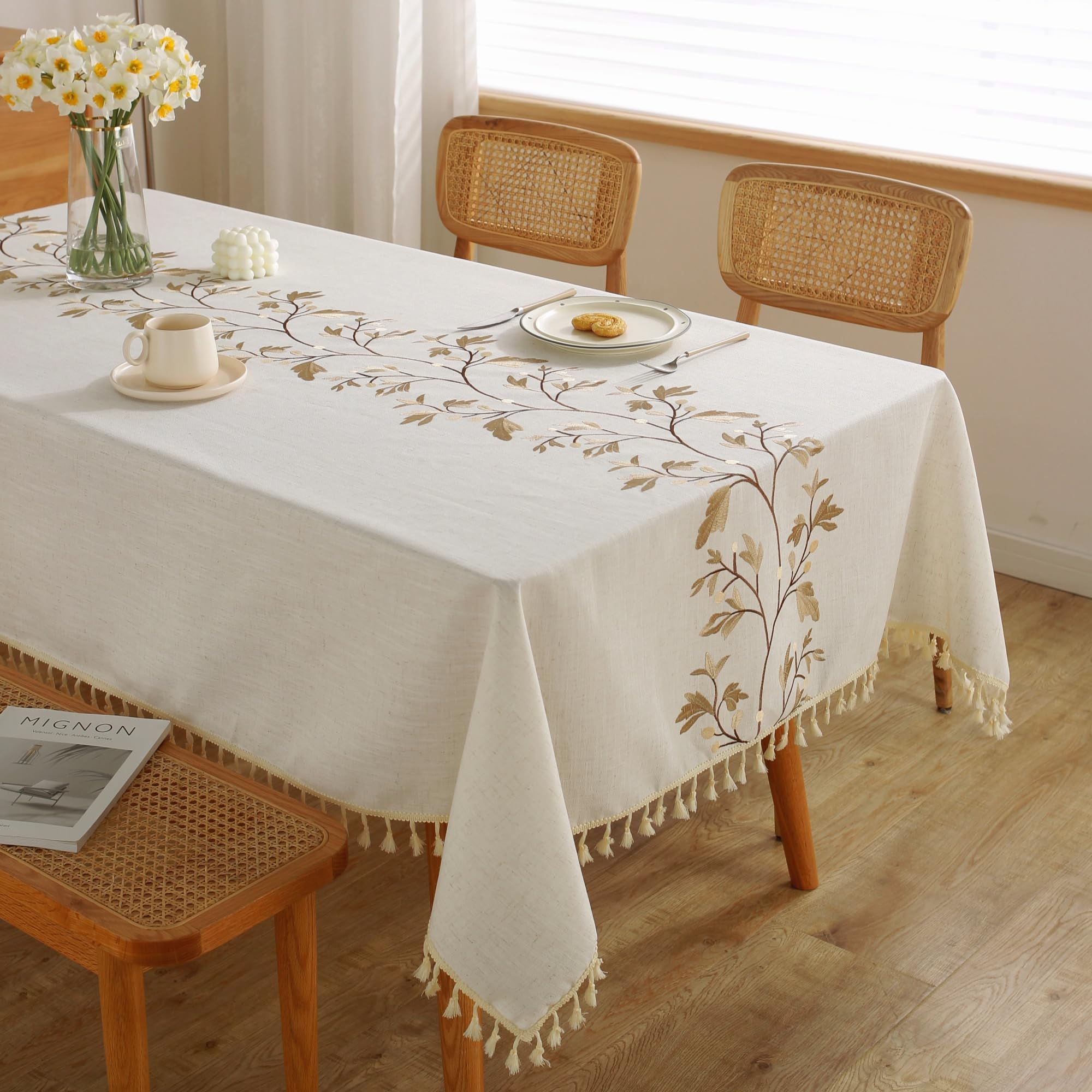 JIALE Table Cloth Rectangle Tables, Heavy Duty Cotton Linen Waterproof Tablecloths Farmhouse Tablecloth, Soft and Wrinkle Free Table Cover with