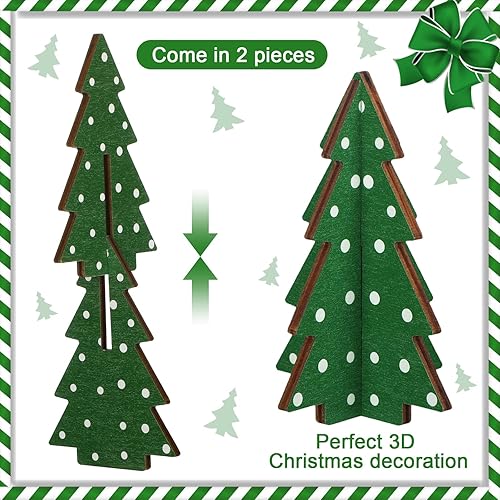 Miniatura 10 de Decoración de Navidad, 3 piezas, mesa de madera, árbol de Navidad, árbol de Navidad rústico, centro de mesa de Navidad de madera para mesa pequeña,