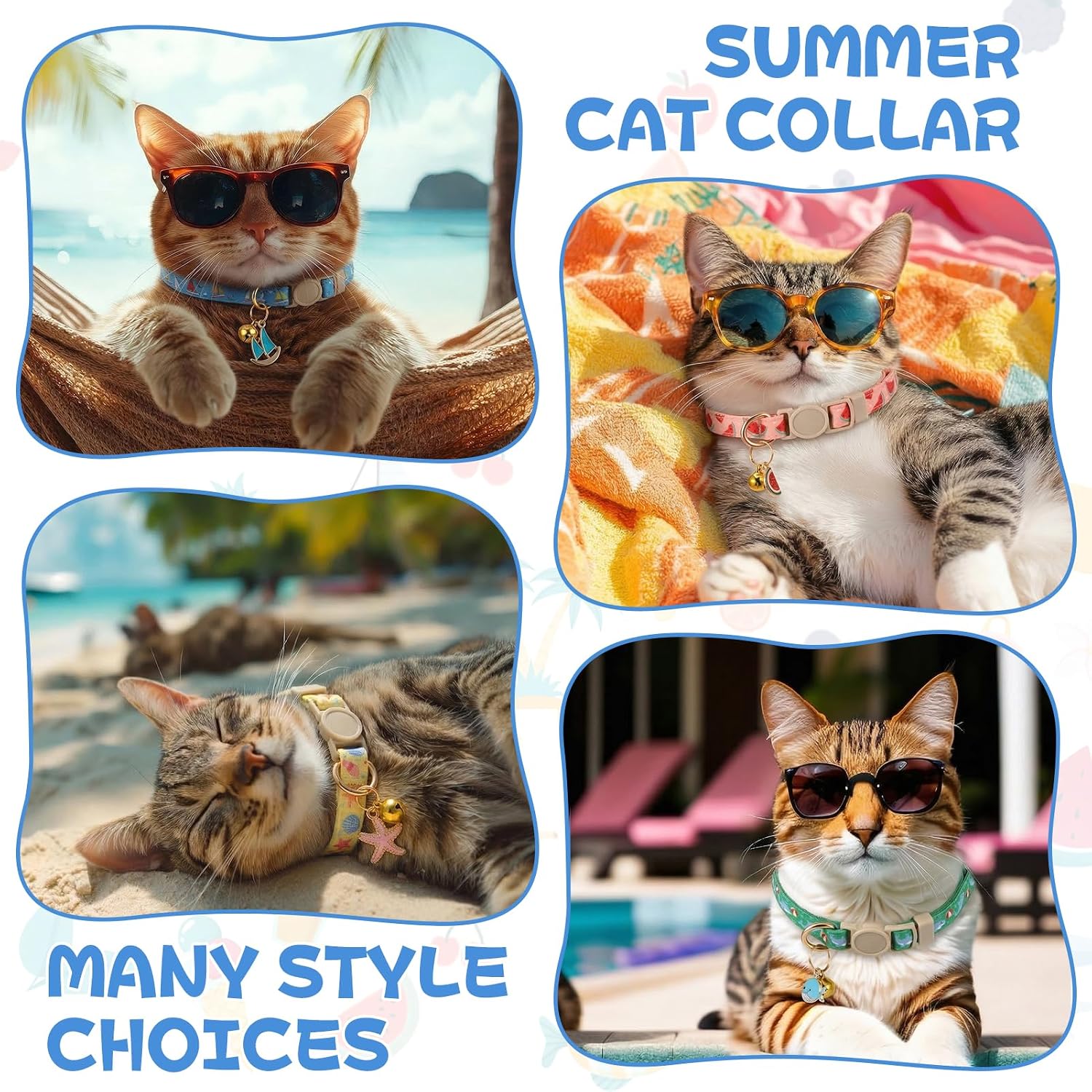 18 Pcs Cat Collars Summer Cat Collars with Bell | Adjustable Breakaway Kitten Collar with Plastic Buckle for Holiday Pet Cat Costume Multicolor