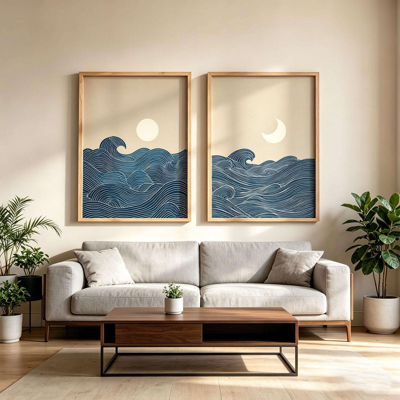 JORCEDI Set of 2 Posters, Viusneun Premium Poster Set, Modern Abstract Sun and Moon Wall Art, Boho Art Wall Decor for The Living Room and Bedroom, Unframed (B,30x40cm)