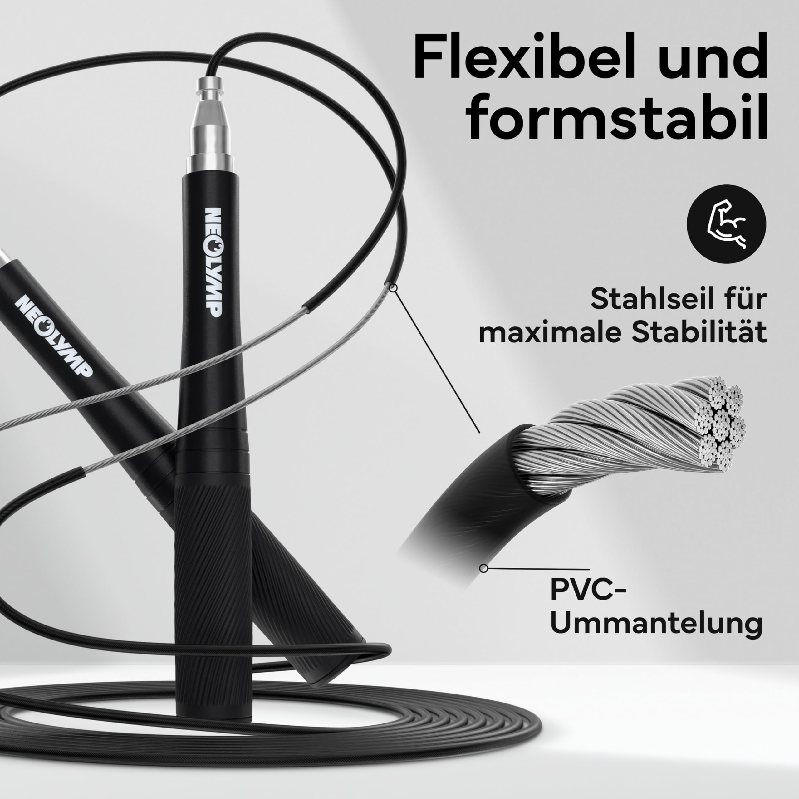 NEOLYMP Springseil Erwachsene Fitness - Speed Rope mit werkzeugloser Schnellverstellung - Ultraleicht Aluminium & 360° Kugellager - Premium Jump Rope für Crossfit Cardio Ausdauertraining