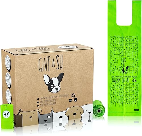 Certified Home - Bolsas compostables para excrementos de perro con asas, 10% a organizaciones benéficas, suministros para mascotas, bolsas de basura