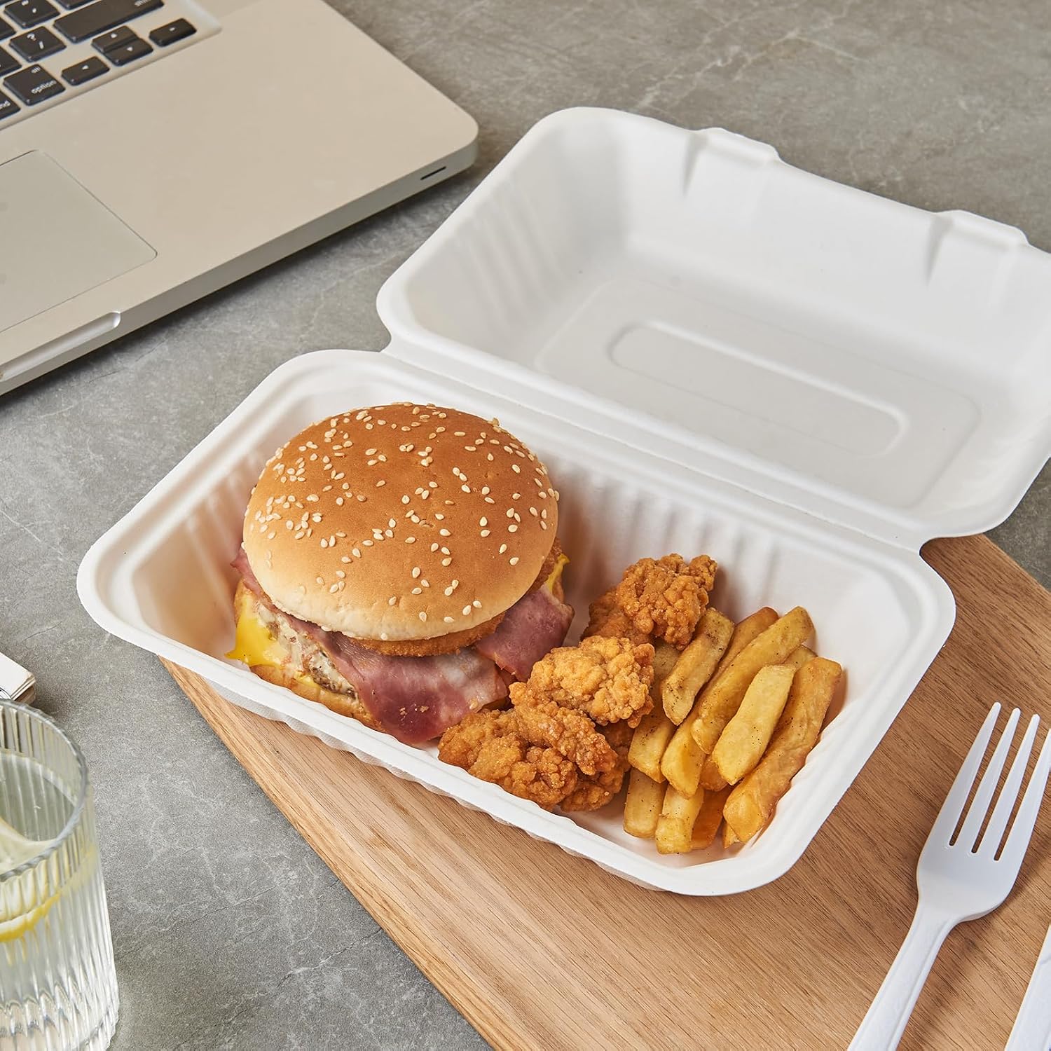 Jaluxing [9X6 1-Compartment 75-Pack Bio Natural Clamshell Take Out Food Containers with Lids, Disposable Bagasse Togo Plates, Eco-Friendly Biodegradable Made of Sugar Cane Fibers