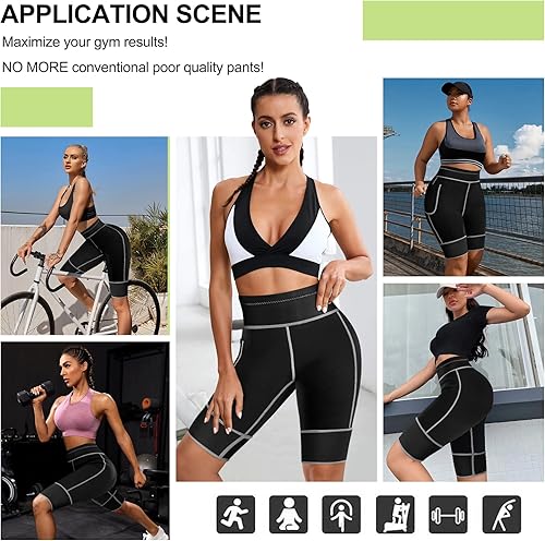 Miniatura 5 de TrainingGirl Pantalones cortos de neopreno para mujer, con bolsillo, pérdida de peso, adelgazantes, entrenamiento, moldeador corporal, leggings de