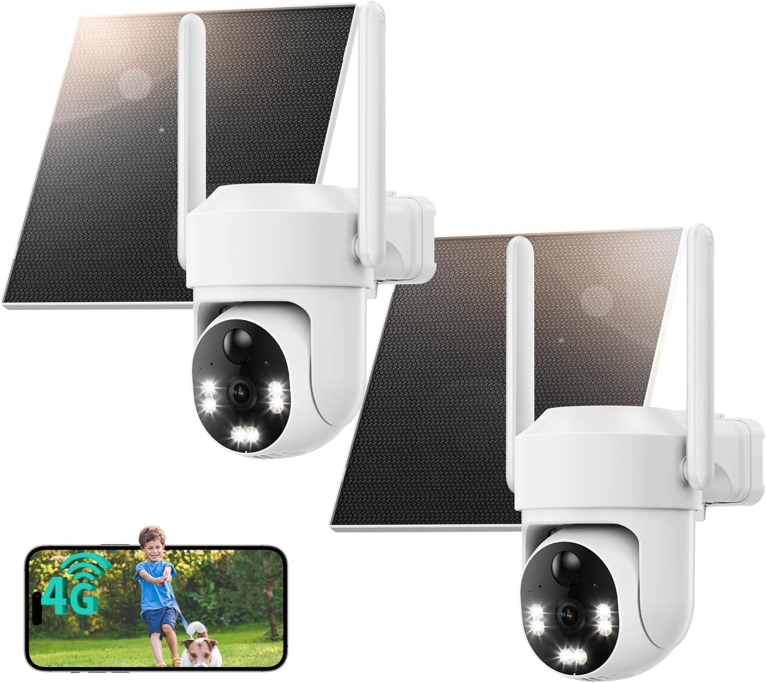 LIWAN 4G LTE Cellular Security Camera Wireless, No WiFi Security Camera Outdoor, Solar Powered, Built-in SIM Card, 2K Color Night Vision, 360° PTZ, PIR Motion Detection, IP66 for Off Grid, 2 Pack