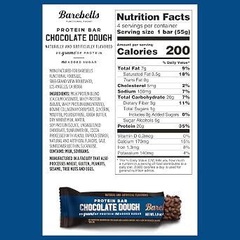 BAREBELLS Protein Bars Variety Pack - 16 Count, 1.9oz Bars - Protein Snacks with 20g of High Protein - Chocolate Protein Bar with 1g of Total Sugars