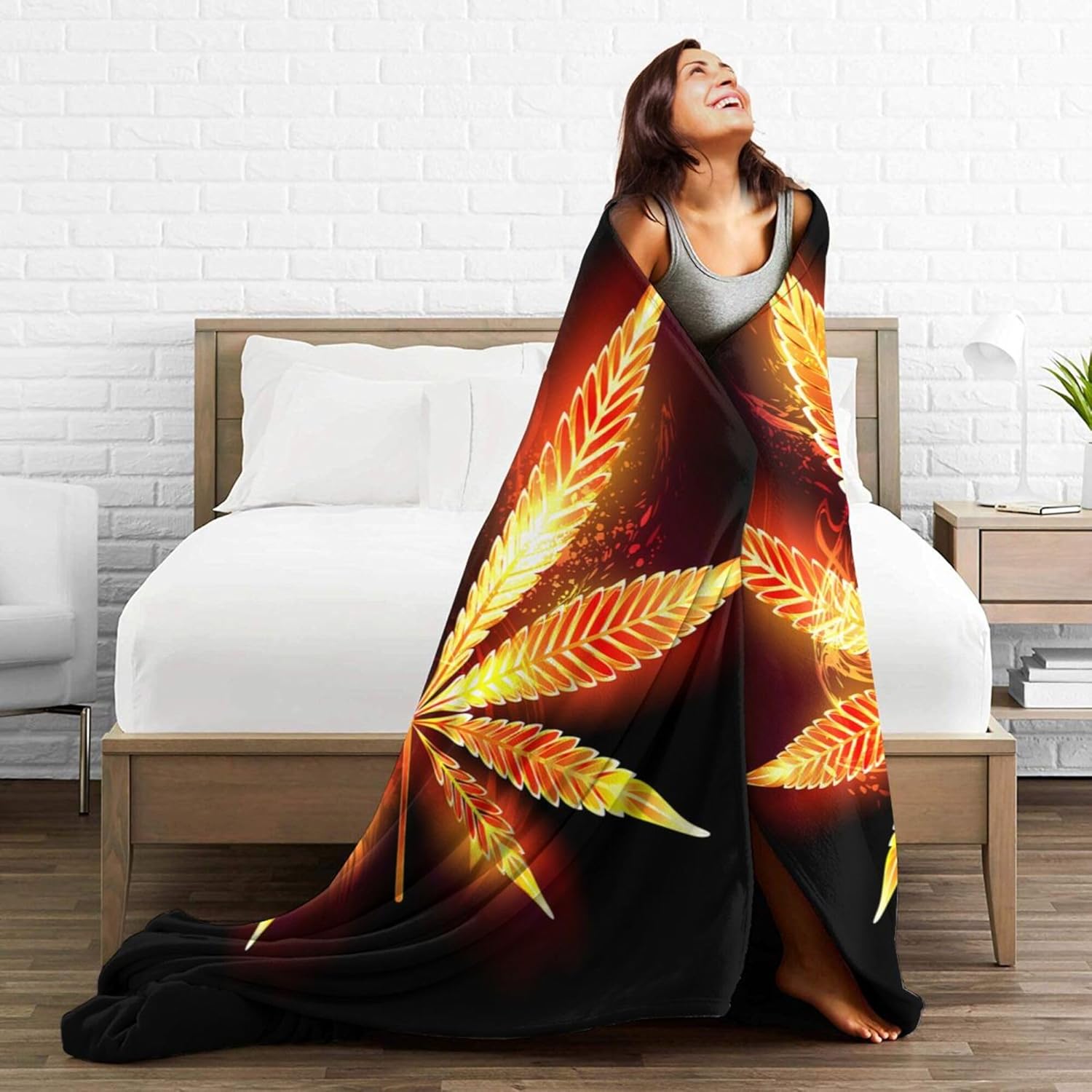 Weed Fire Leaf Blanket Super Soft Flannel Blanket Comfy Cozy Throw Blanket Couch Lightweight Blankets for Living Room Bedroom 80"x60"