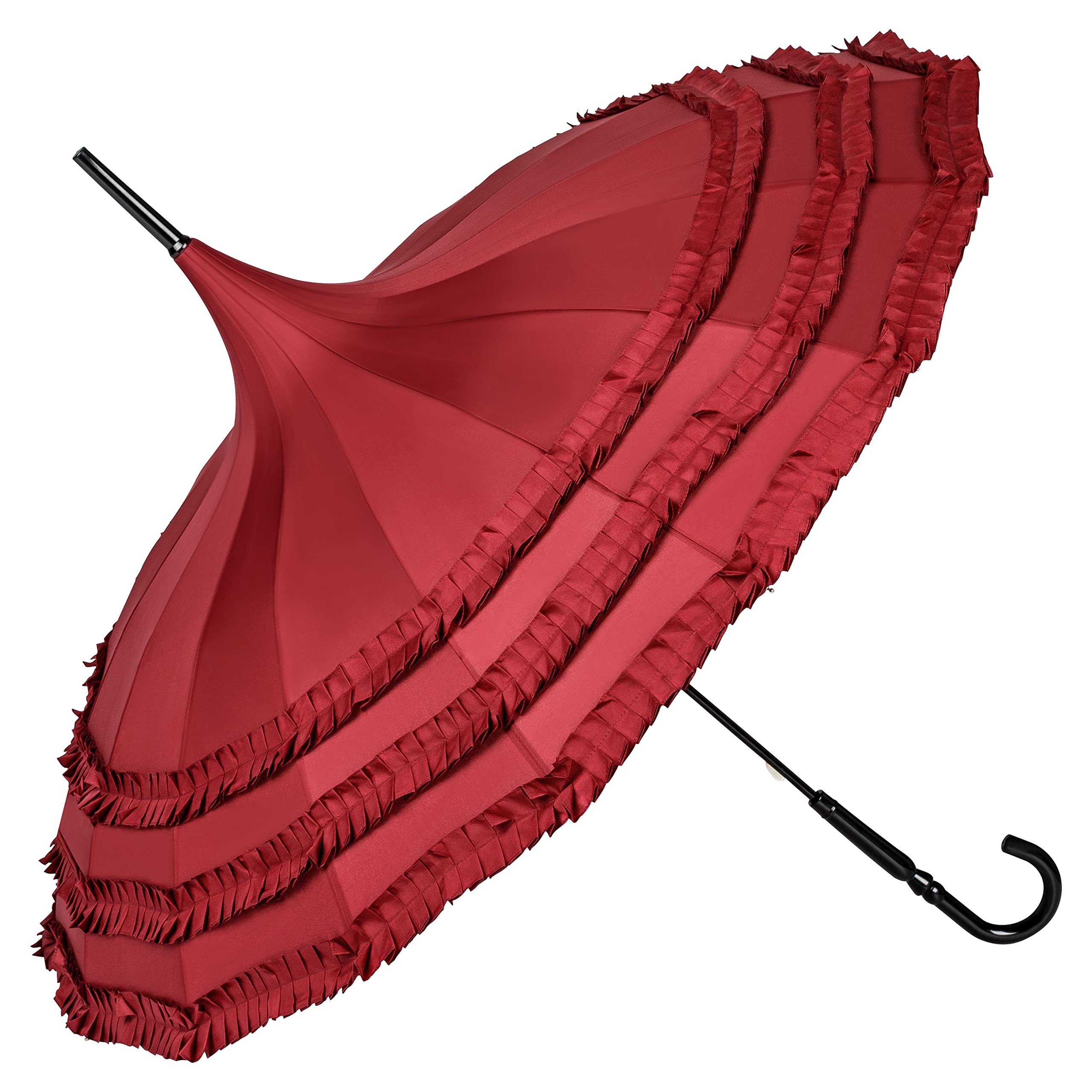VON LILIENFELD Regenschirm Hochzeitsschirm Sonnenschirm Rüsche Stabil Pagode Sarah bordeaux