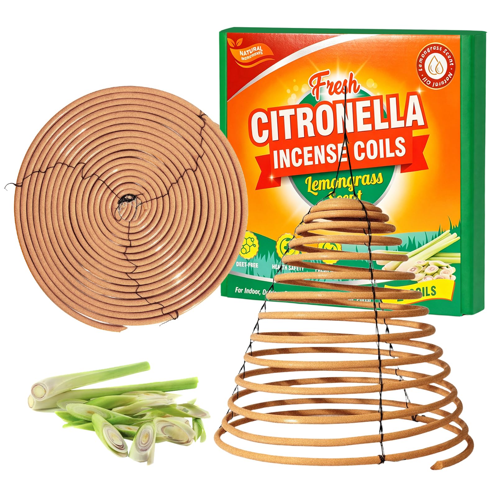 Scent-Hi Citronella Coils - Large Hanging Outdoor Citronella Incense Coils, 2-Pack, 23 cm Diameter, 36 Hours Burn Time, with Lemongrass Scent for Garden, Patio, BBQ, Camping