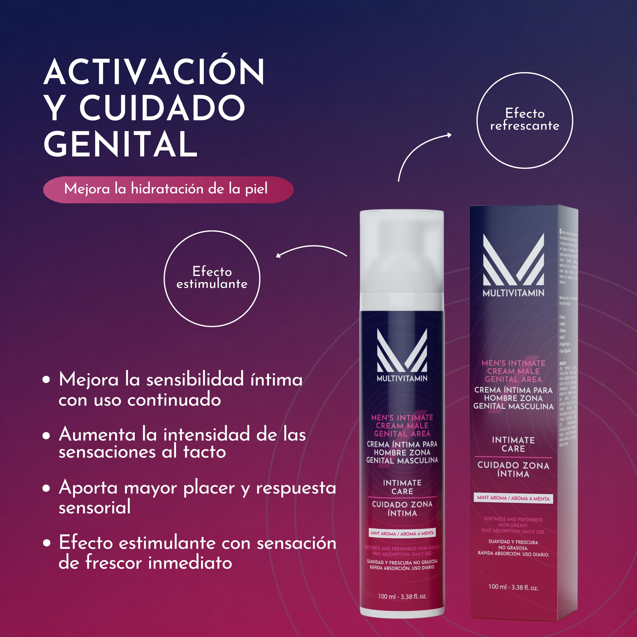 Crema Sensibilizadora Para Pene y Testículos, 100 ml | Con Extractos Vegetales | Hidrata, Estimula y Realza la Sensibilidad | Crema Íntima Hombre De Uso Diario | Fabricada en España - Multivitamin