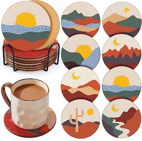 BABORUI 8 posavasos de pintura de diamantes kits de arte de diamantes bohemios para adultos y niños kit de pintura abstracta de diamantes pequeños