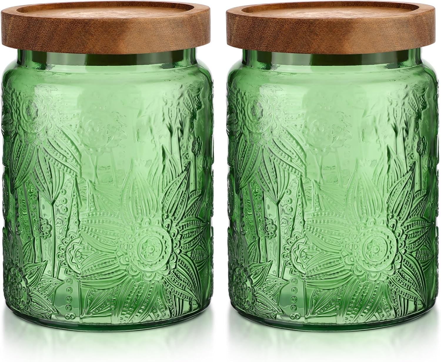LemonRoad 4 Pcs Vintage Purple Glass Storage Jars 23.7 oz Mason Jar Canister with Wood Lids Food Storage Container for Cookie, Pantry, Candy Kitchen, Coffee, Tea, Flour, Sugar, Decorative Home Decor