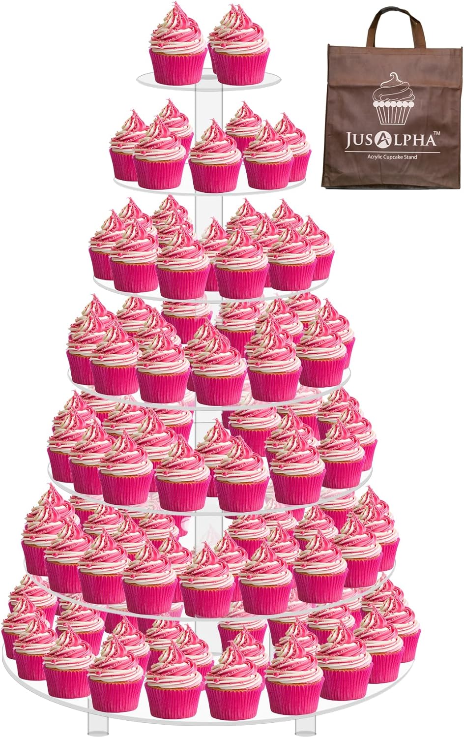 Jusalpha Large 7 Tier Acrylic Round Wedding Cake Stand Dessert Stand Pastry Serving Platter-Food Display Stand For Large Event (With Rod Feet Base) (7RF) Large 7 Tier With Base