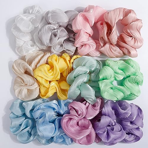 ADRIONE Paquete de 12 coleteros mágicos de seda satinada para mujer coleteros grandes de seda para el cabello de las niñas lazos de seda bohemios