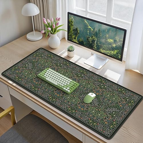 Miniatura 18 de iCasso Alfombrilla de escritorio para computadora, alfombrilla de escritorio, alfombrilla de computadora floral verde para teclado y mouse, Verde