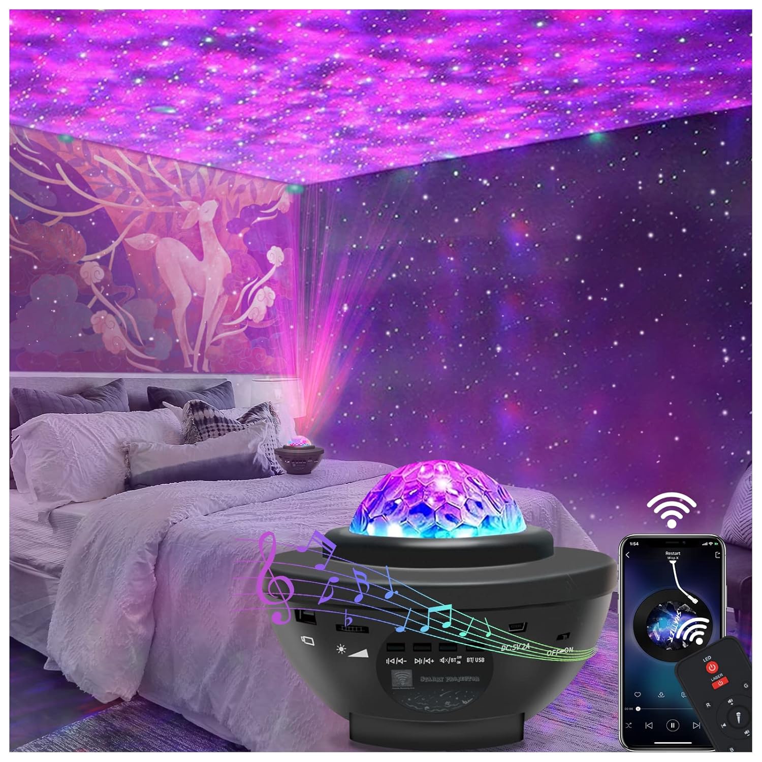 Buy Star Projector Galaxy Light Projector with Remote Control & Bluetooth Music Speaker