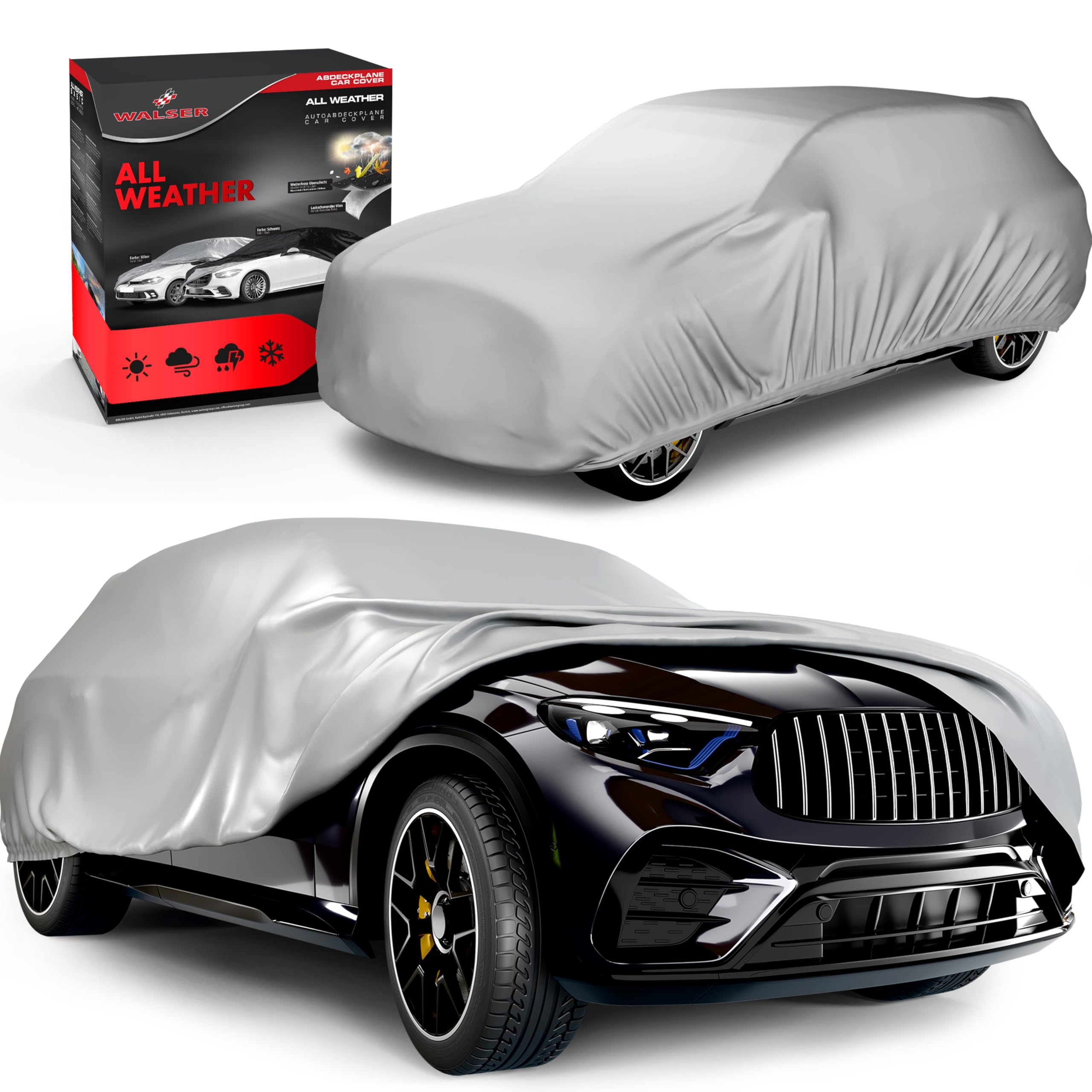 WALSER Lona para Coche All Weather, 100% Lona Impermeable para Coche, Lona Impermeable para Coche, Garaje Completo Talla 8 SUV/Van Plata