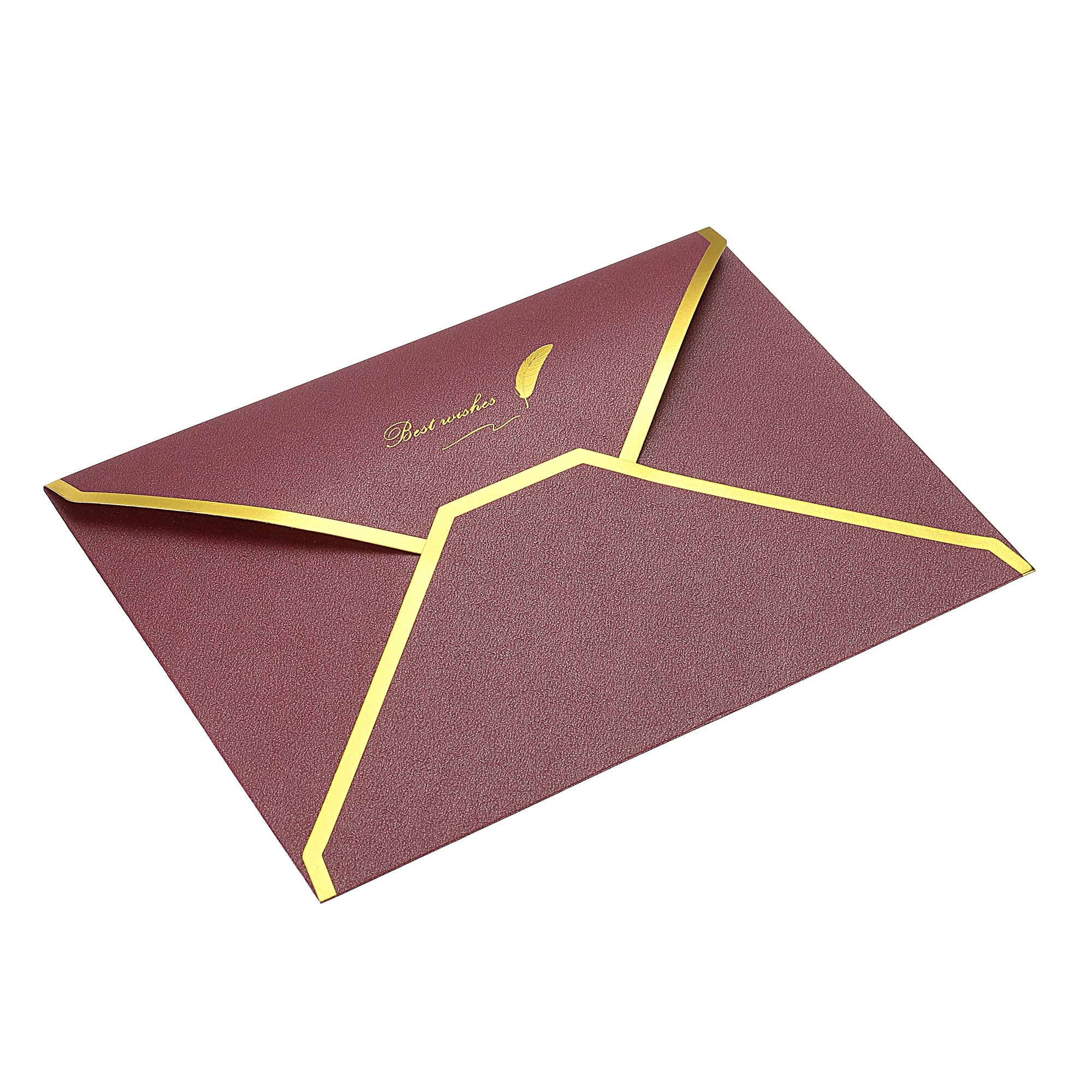 PATIKIL V Flap Envelopes, 10 Pack 7 x 5'' Luxury Style Gold Border Greeting Card Envelope for Invitations Weddings, Wine Red