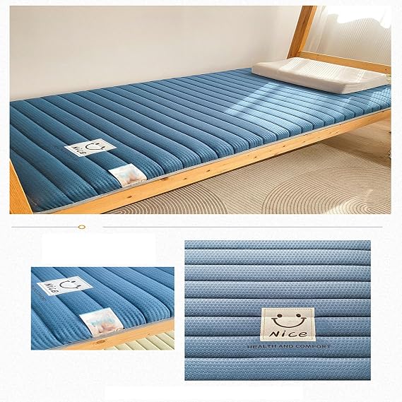 Japanese Floor Mattress Futon Mattress, Thicken Tatami Mat Sleeping Pad Foldable Roll Up Mattress Dormitory Mattress Pad Floor Bed,Blue,80x190x5cm