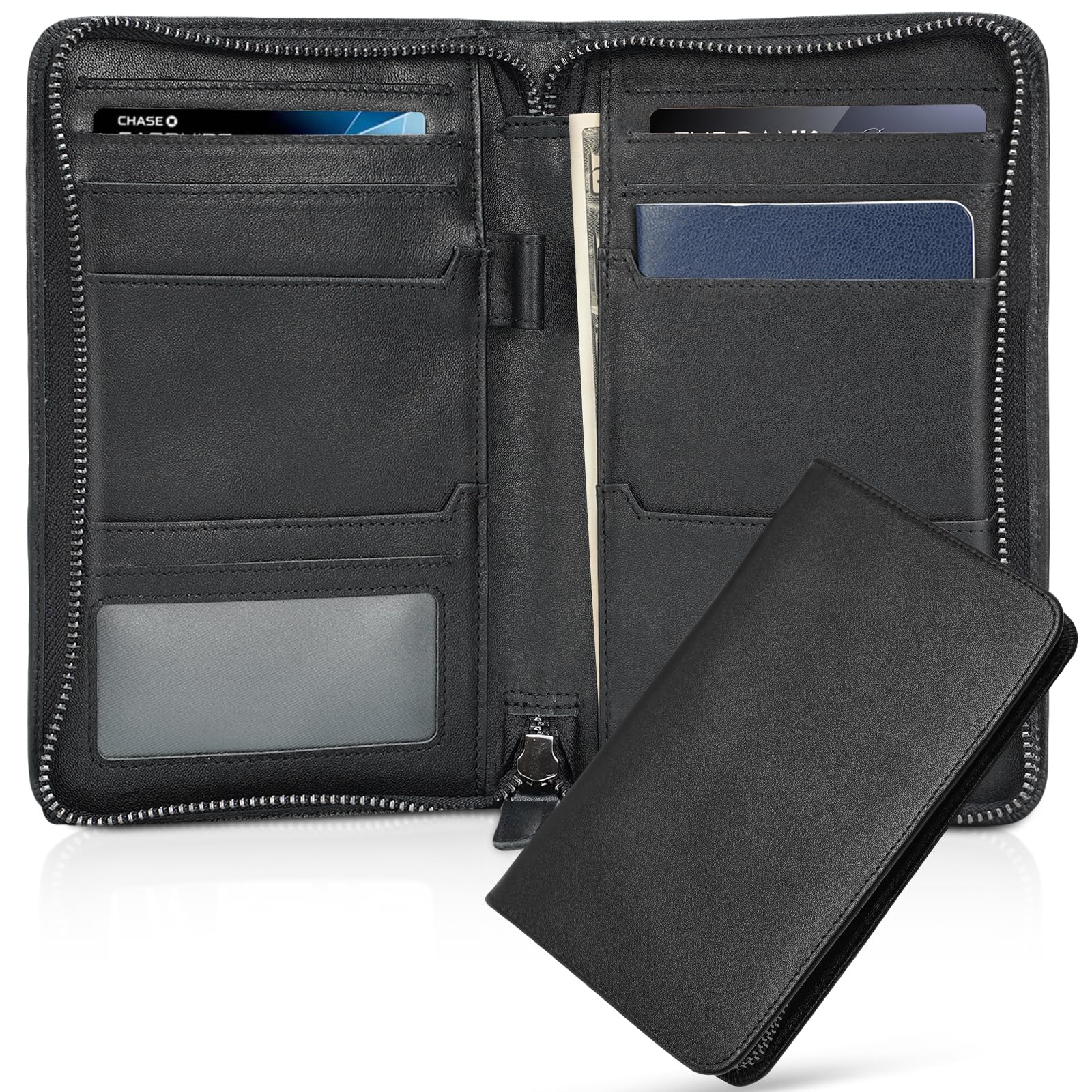 compalo Travel Wallet Passport Holder Passport Case, RFID Blocking Leather Passport Wallet for Men Family 4, Passport Cover Travel Document Holder (