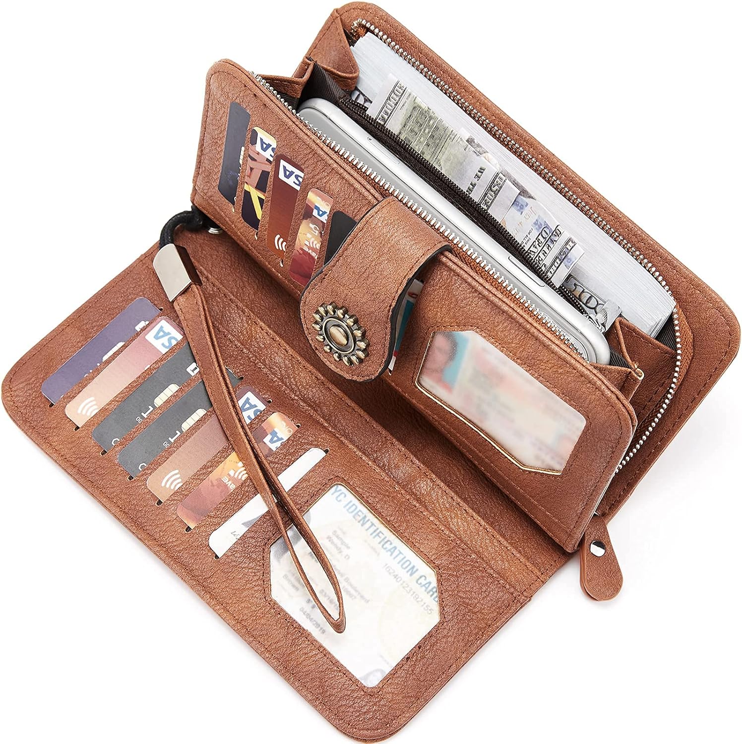 BROMEN Womens Wallet Leather Large Wristlet Phone Holder Zip Around Clutch Purse - Image 3