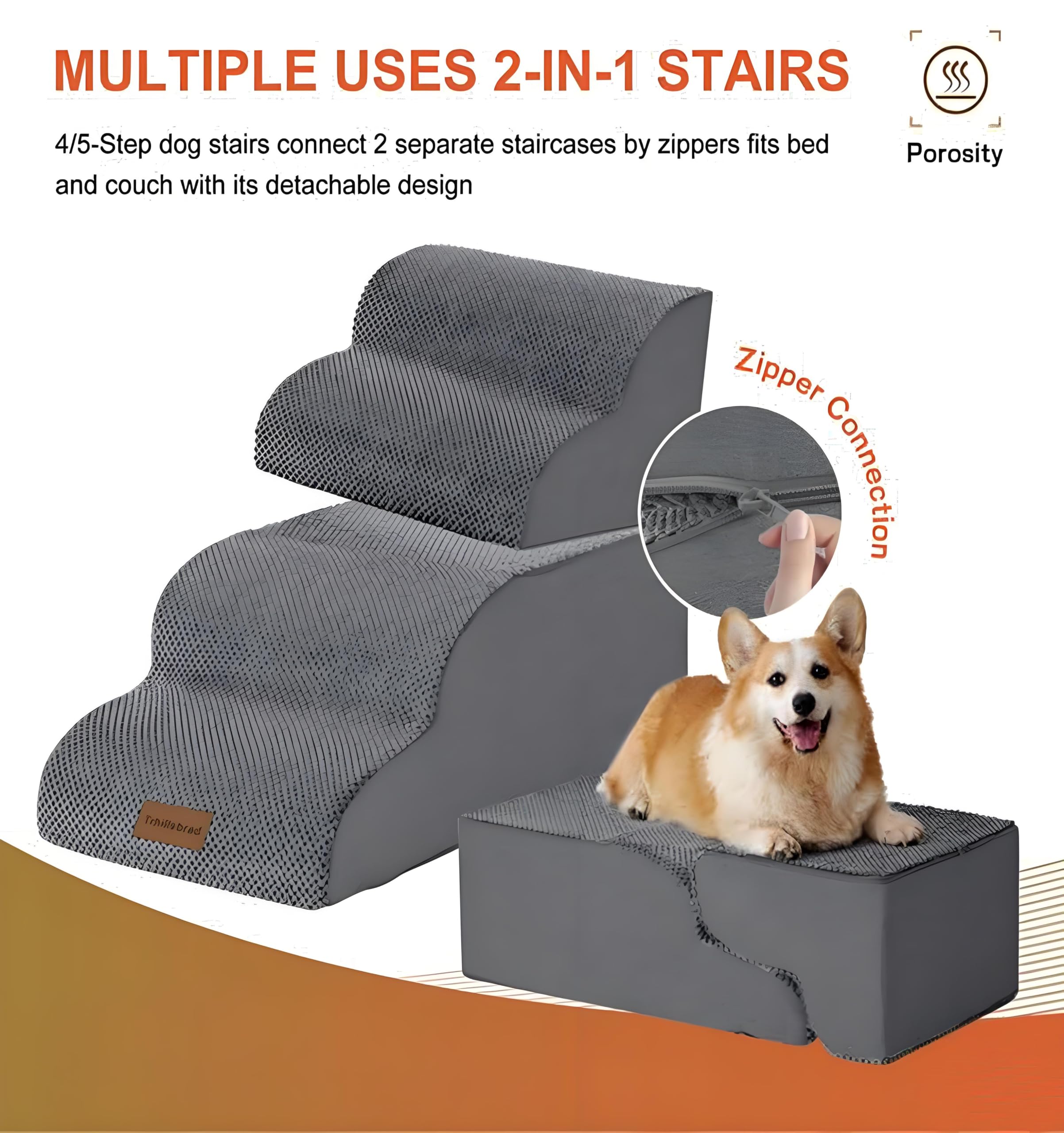 Trhillsbrad - Scala per cani di piccola taglia e gatti, 5 gradini, 2 in 1, scale per letti alti e antiscivolo bilanciate per interni